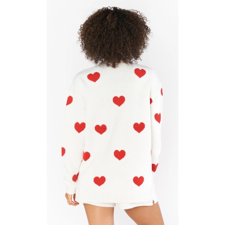 Show Me Your Mumu White Red Heart Cotton Crewneck Sweater Womens Small
