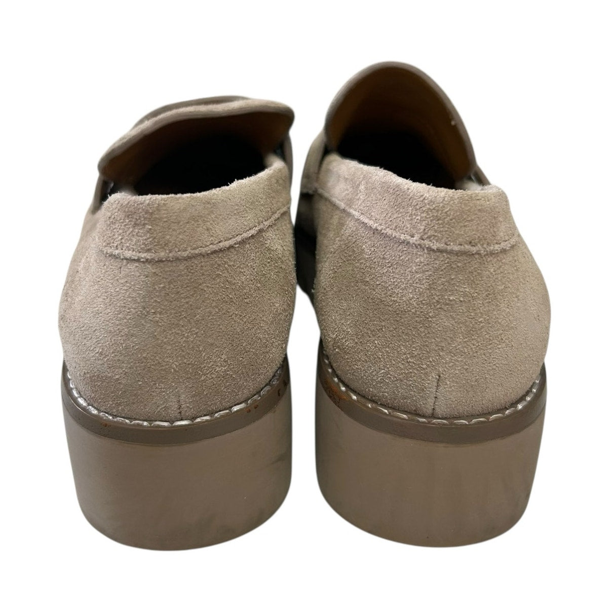 Tory Burch Avola Tan Suede Leather Gold Logo Everly Chunky Loafers Womens 6