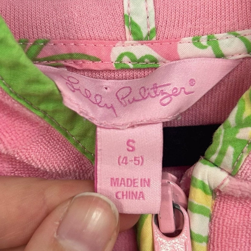 Lilly Pulitzer Pink Short Sleeve Full Zip Terry Cloth Cover Up Girls Small 4-5