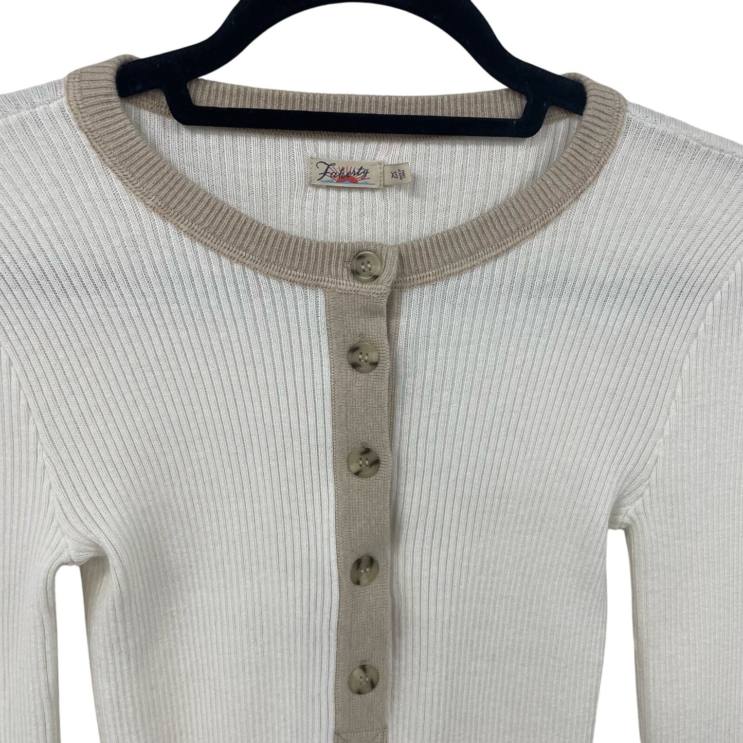 Faherty Mikki Striped Ribbed Knit Henley In Vintage Varsity Womens Size XS