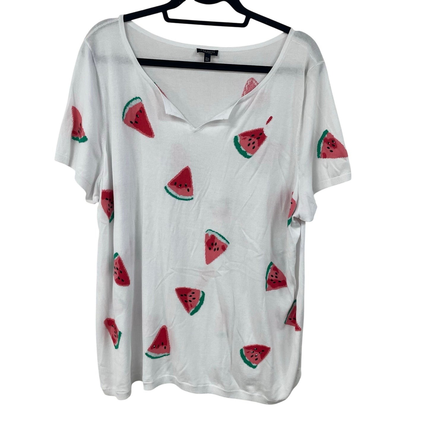 Talbots Split Neck Short Sleeve Watermelon Print Top Womens Plus Size 3X Petite