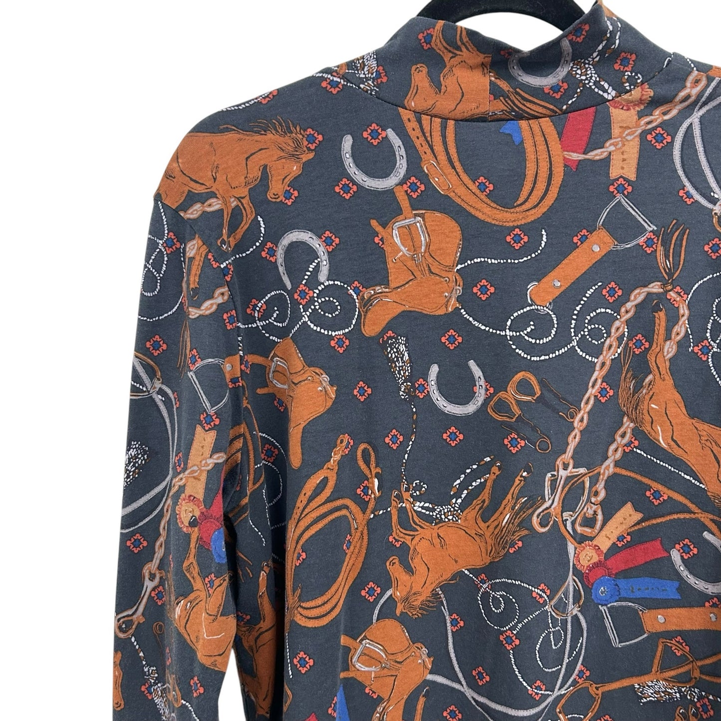 by Anthropologie Adventurer Horse Equestrian Print Mock Neck Top Womens XL