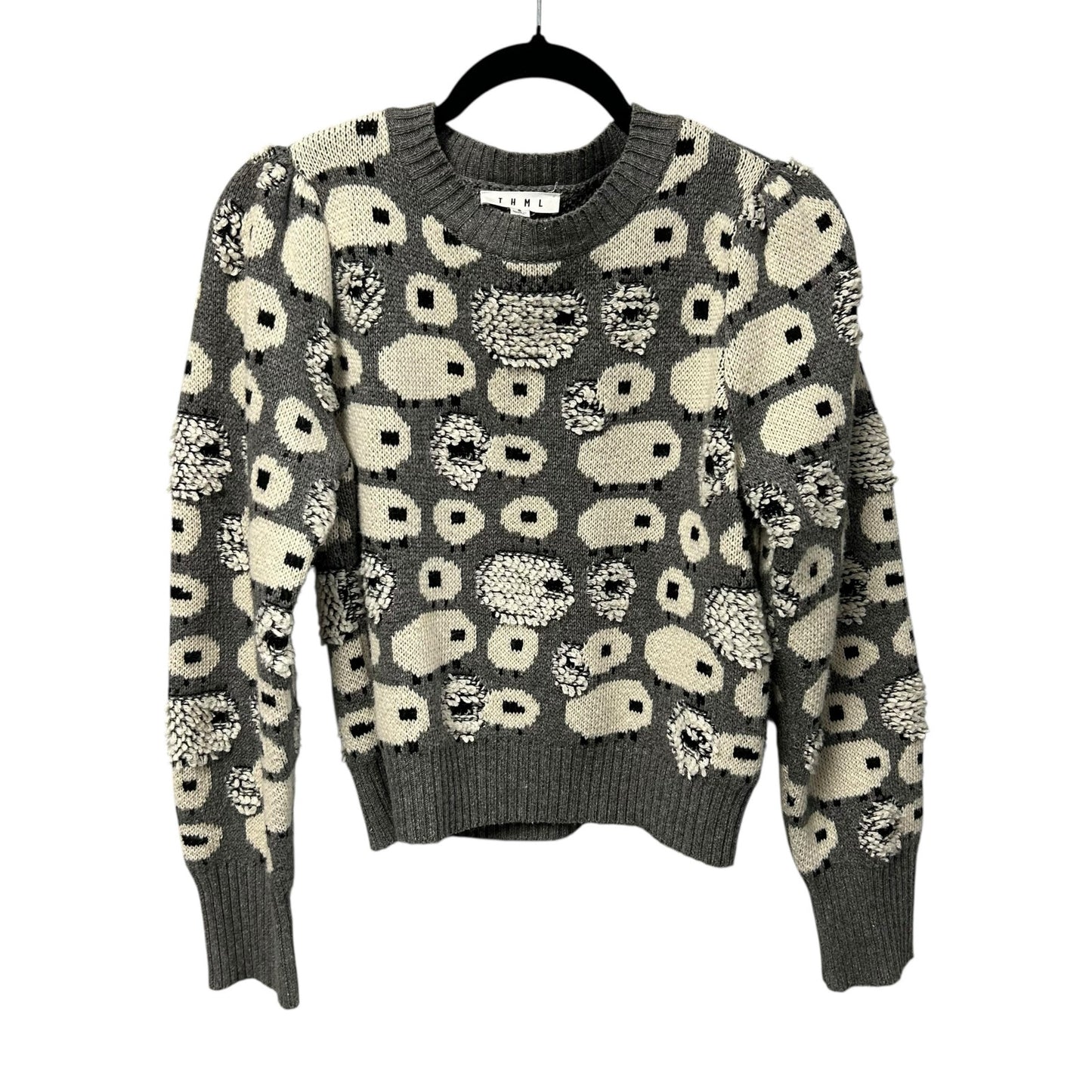 THML Grey White Sheep Print Long Sleeve Pullover Sweater Womens Size Small