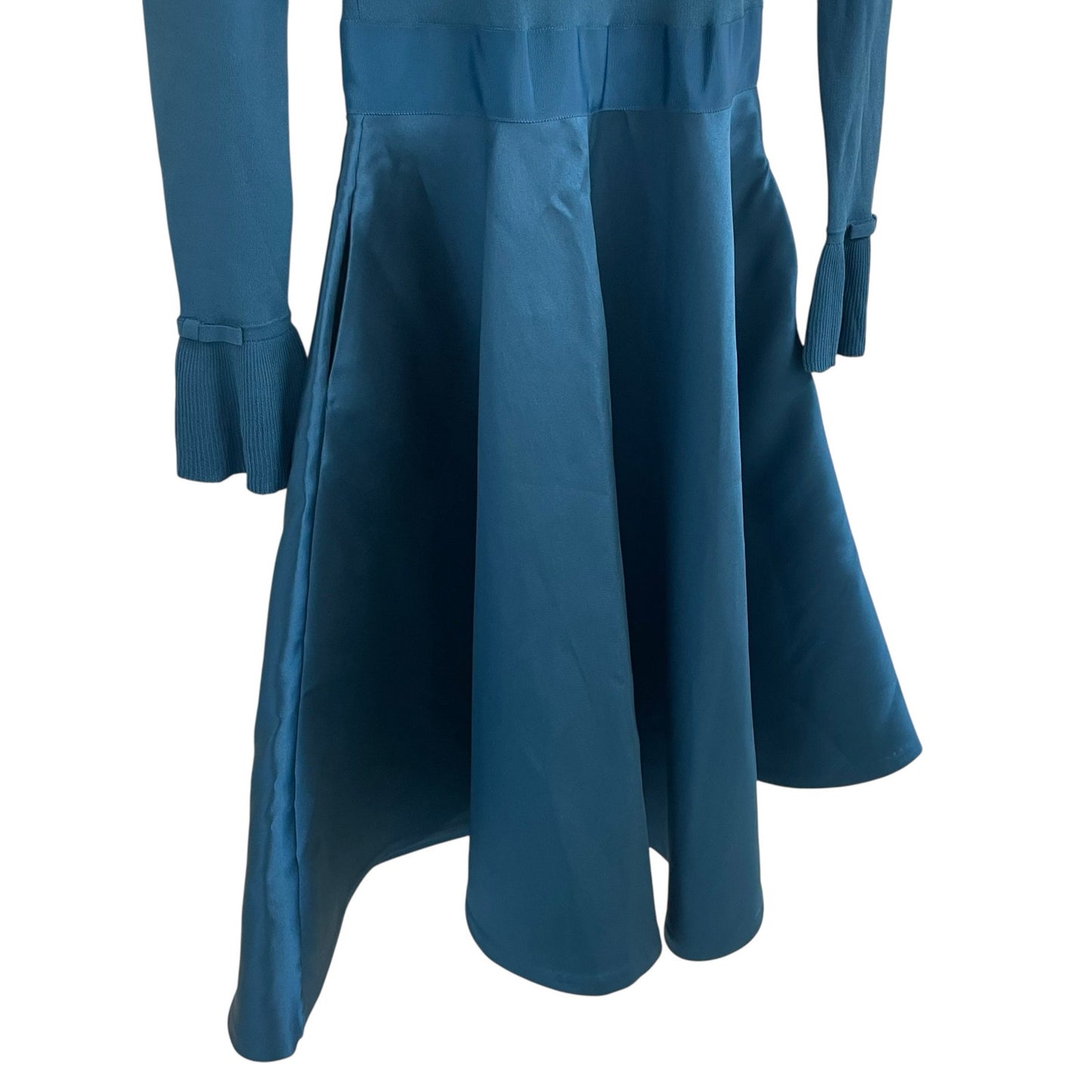 Ted Baker Fit & Flare Knit Satin Full Skirt Zadi Dress Teal Blue Size 1 / US 4