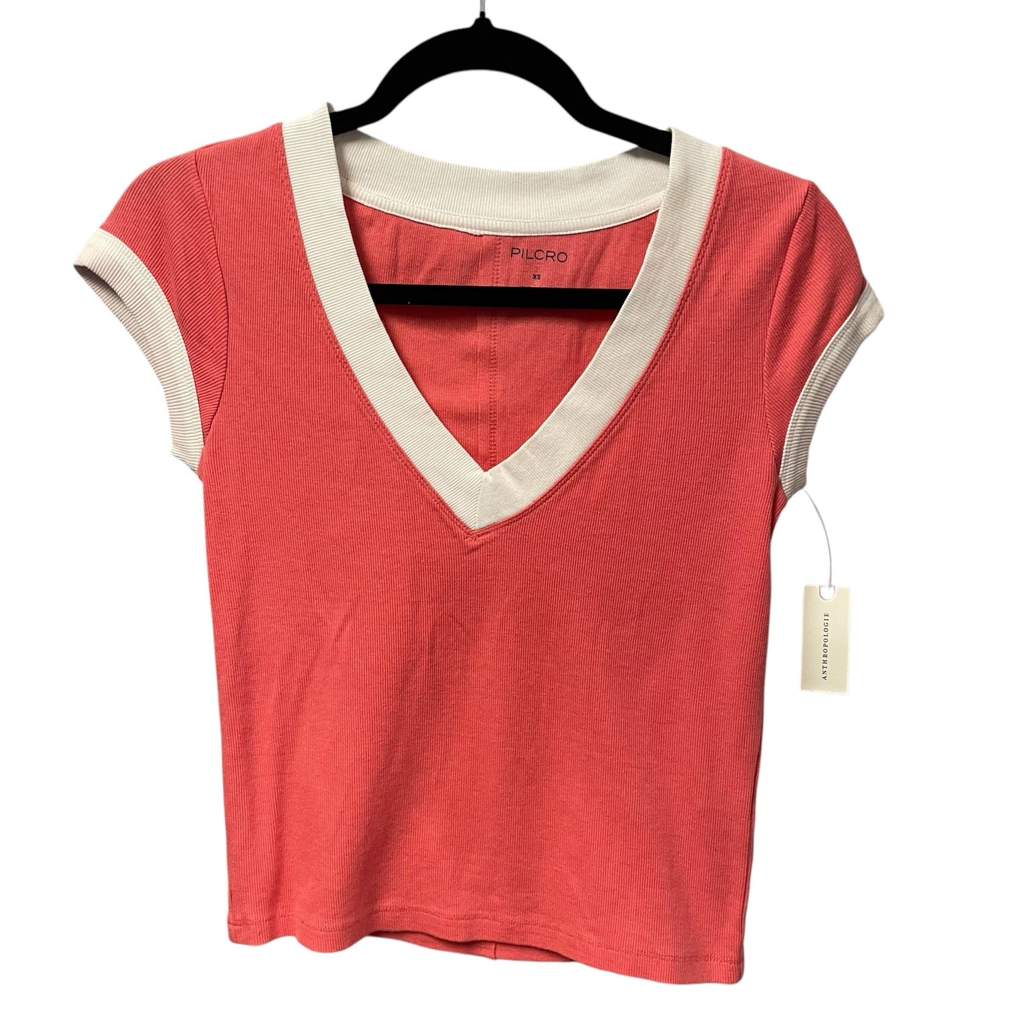 NWT Anthropologie Pilcro Boxy V Neck Tee Coral White Womens XS