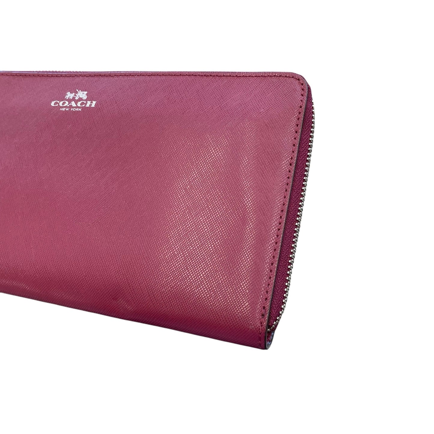 Coach Burgundy Saffiano Leather Zip Up Wristlet Pouch