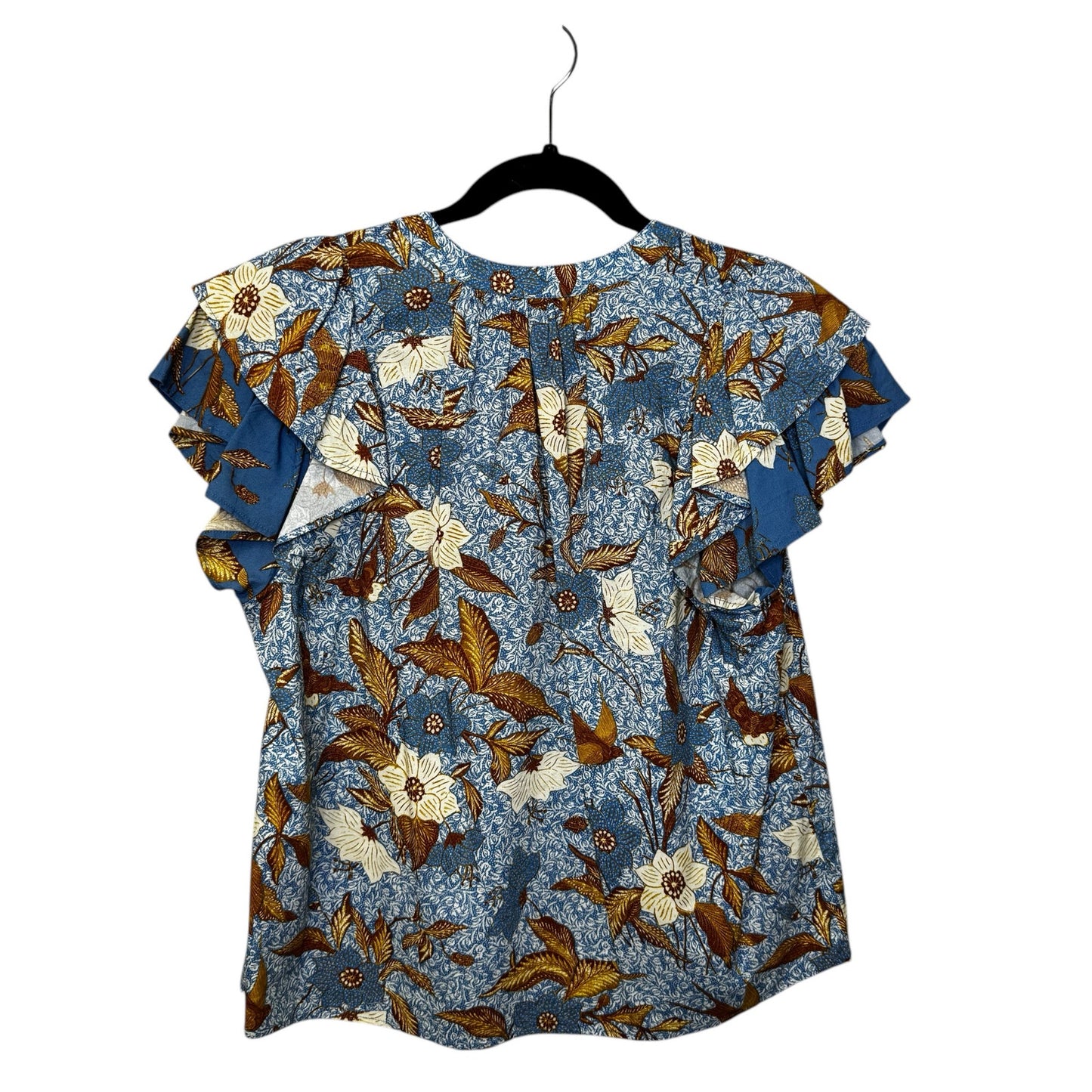 Ulla Johnson Blue Orange Floral Flutter Sleeve V Neck Cotton Top Womens 8