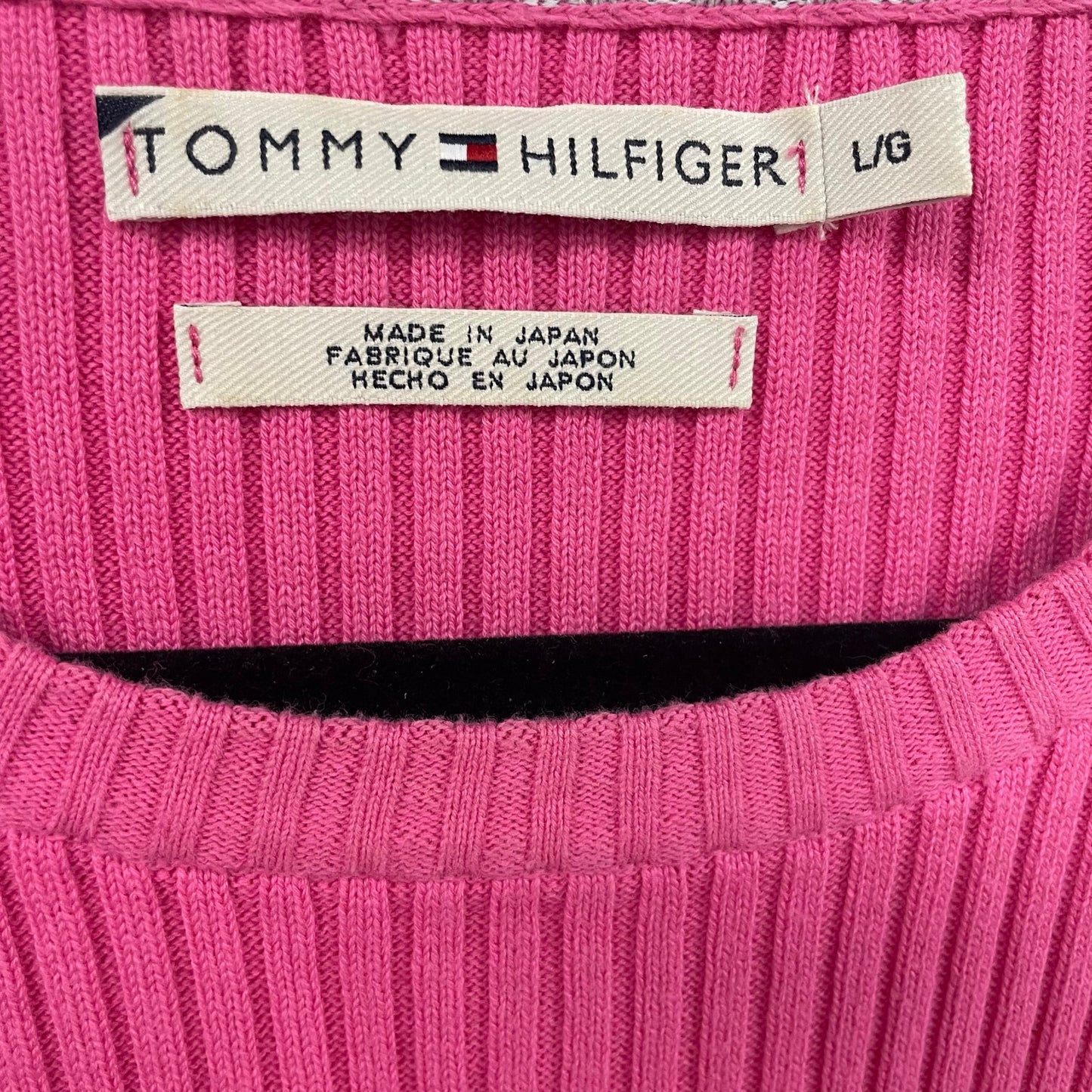 Y2K Tommy Hilfiger Pure Cotton Ribbed Knit Logo Sweater Pink Womens Large