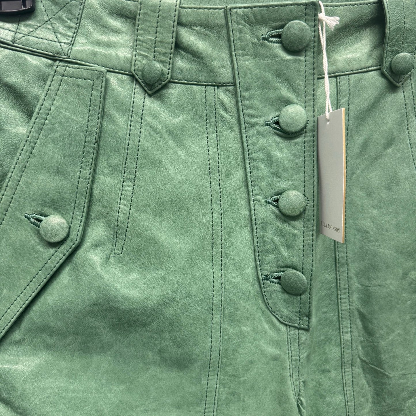 NWT Ulla Johnson Lichen Green Leather High Rise Jupiter Cropped Pants Womens 4