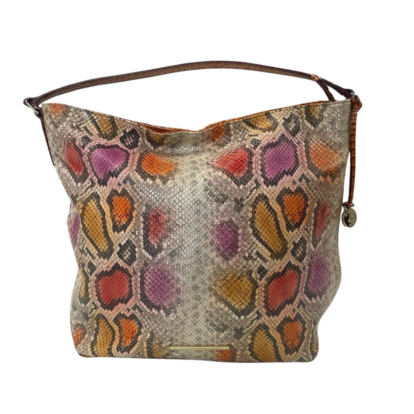 Brahmin Pink Orange Yellow Snakeskin Embossed Leather Isabella Shoulder Handbag