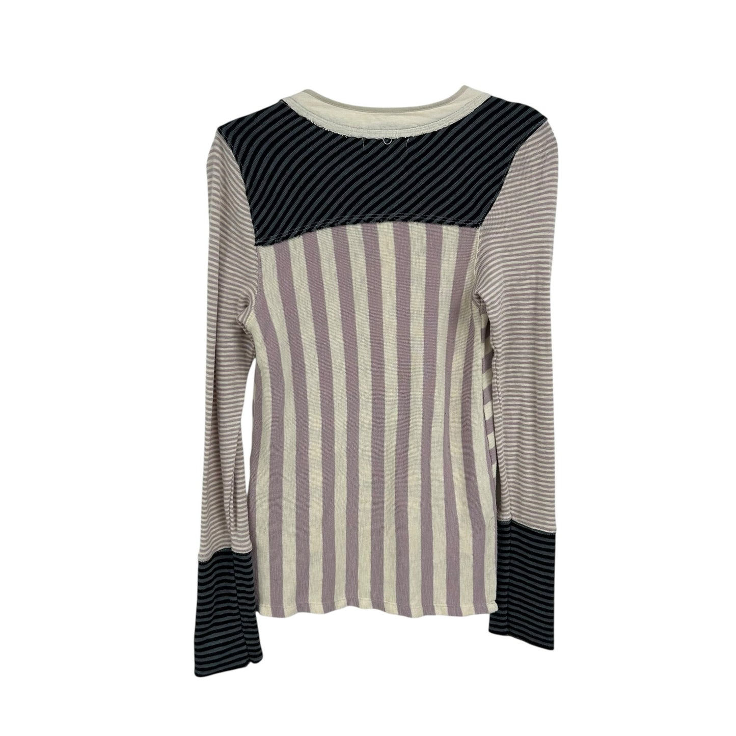 We The Free Lavender Cream Give Me Stripes Long Sleeve Henley Tee Womens Small