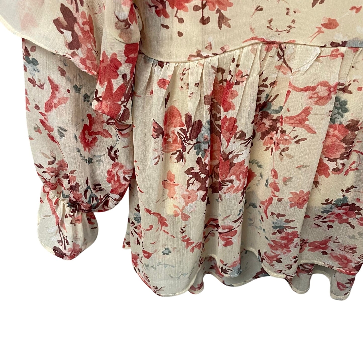 Sundance Flora Muse Layered Top Cream Burgundy Flower Print Womens Small