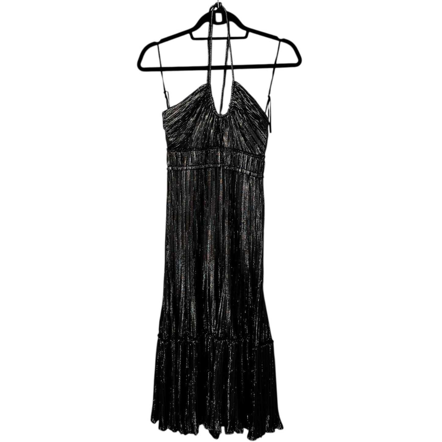 NWT ALC Metallic Sleeveless Halter Scoop Neck Pleated Cecila Maxi Dress Womens 4