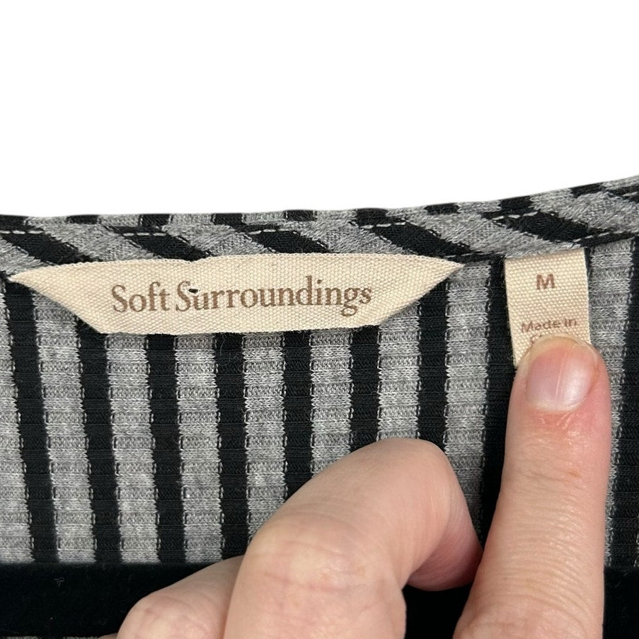 Soft Surroundings Gray Black Stripe Long Sleeve Ryley Maxi Dress Womens Medium