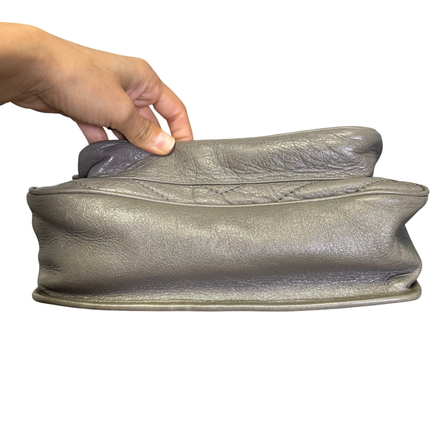 Yves Saint Laurent Fog Grey Crinkled Calfskin Monogram Niki Chain Satchel