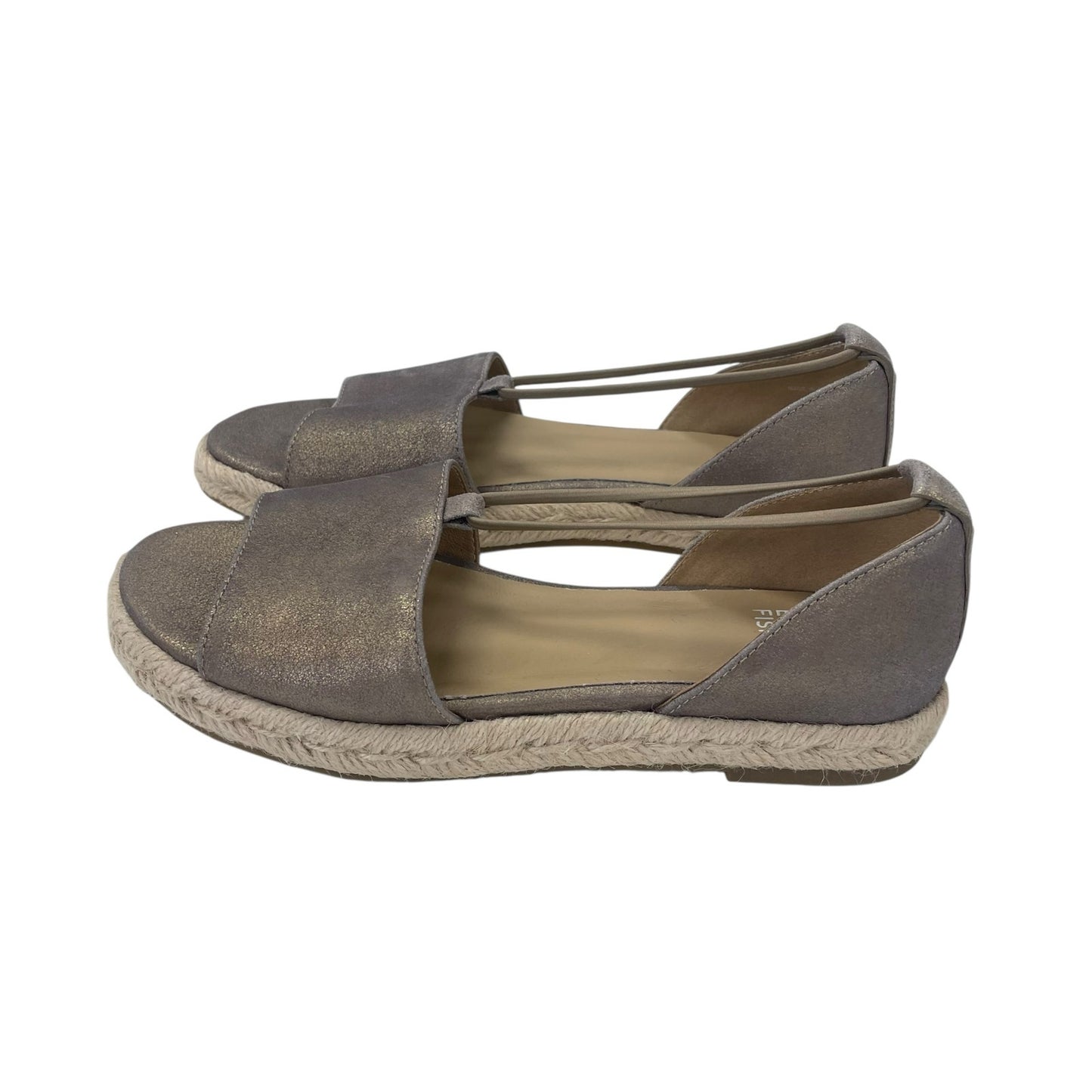 Eileen Fisher Mews Metallic Leather Platinum Espadrille Sandals Womens Size 6.5