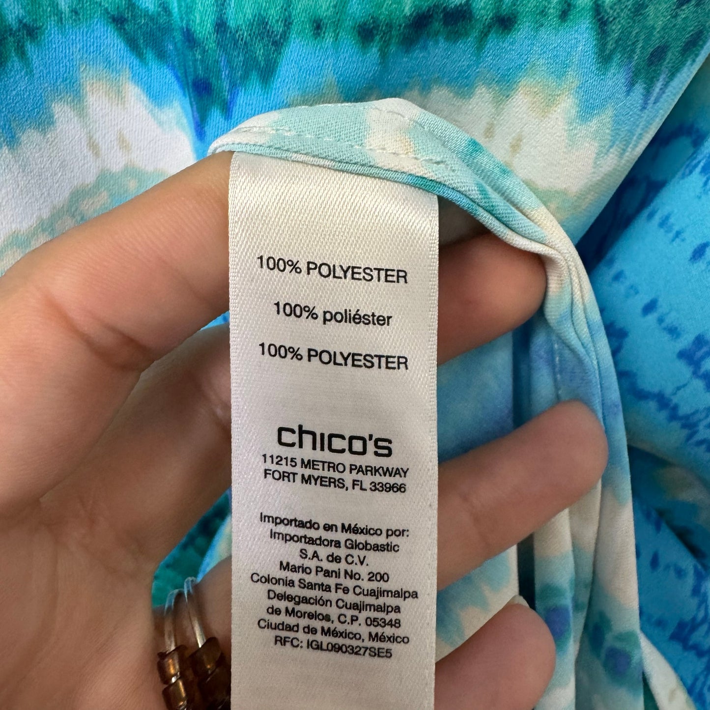 Chico's Blue Multi Stripe Print Flowy Cut Out Sleeve V Neck Top Womens 20