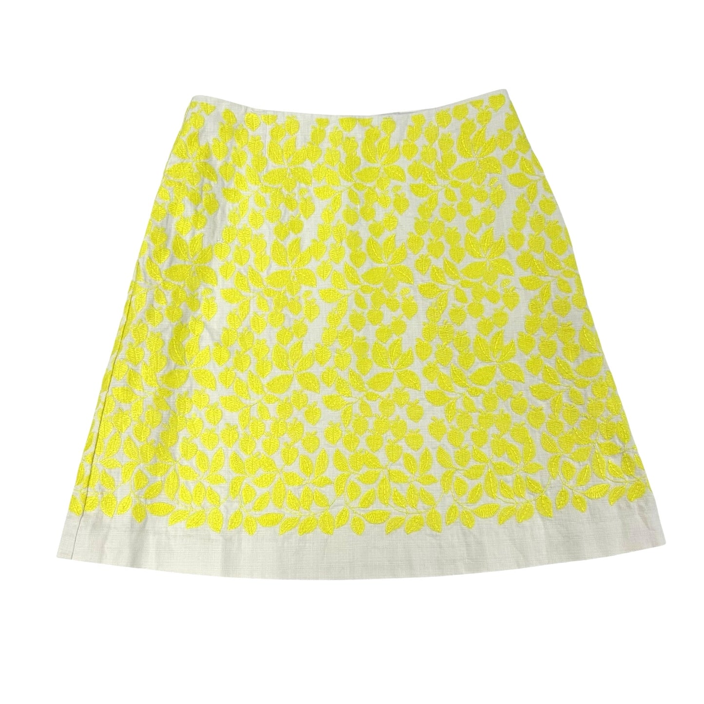 Boden Neon Yellow White Floral Embroidered A Line Mini Skirt Womens 6