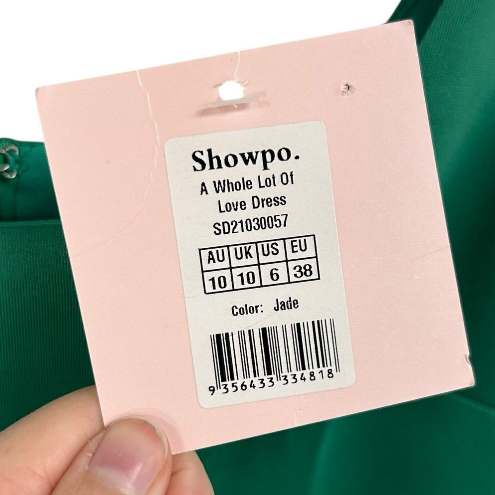 NWT Showpo Jade Green A Whole Lot of Love Sleeveless Lined Mini Dress Womens 6
