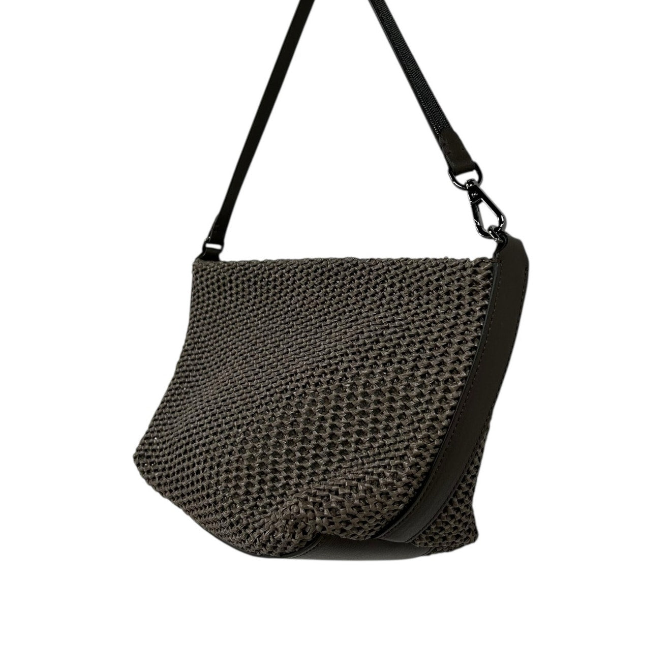 Brunello Cucinelli Brown Interwoven Raffia Effect Single Handle Shoulder Bag