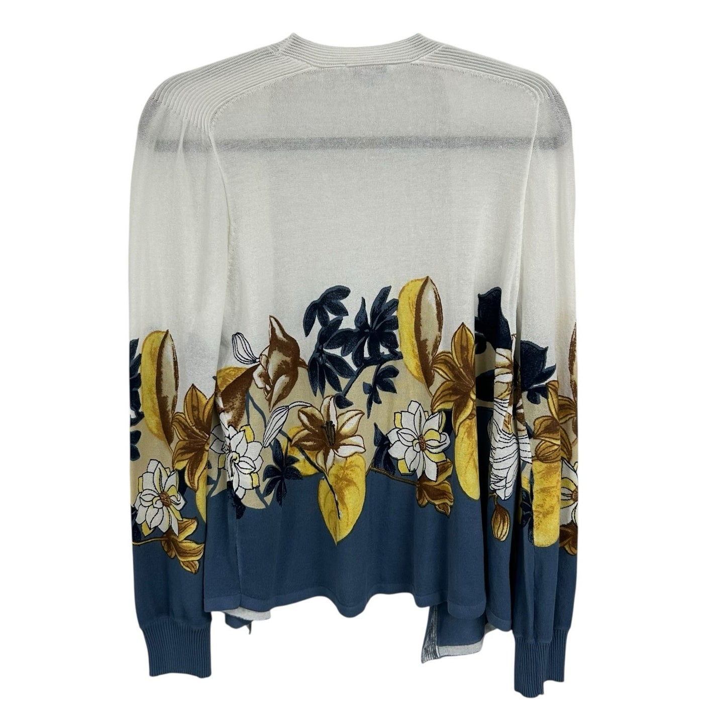 NWT Chicos White Blue Yellow Floral Print Open Front Cardigan Womens US Small