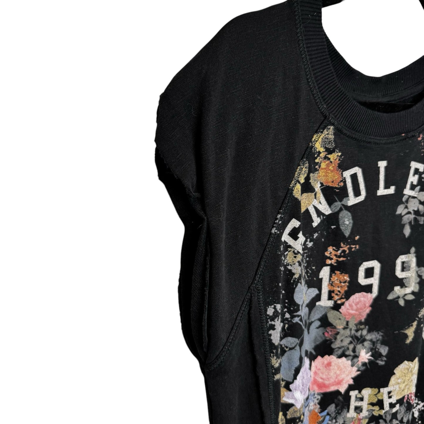 Pilcro Black Floral Sleeveless Crewneck Cotton Muscle Sweatshirt Womens Medium