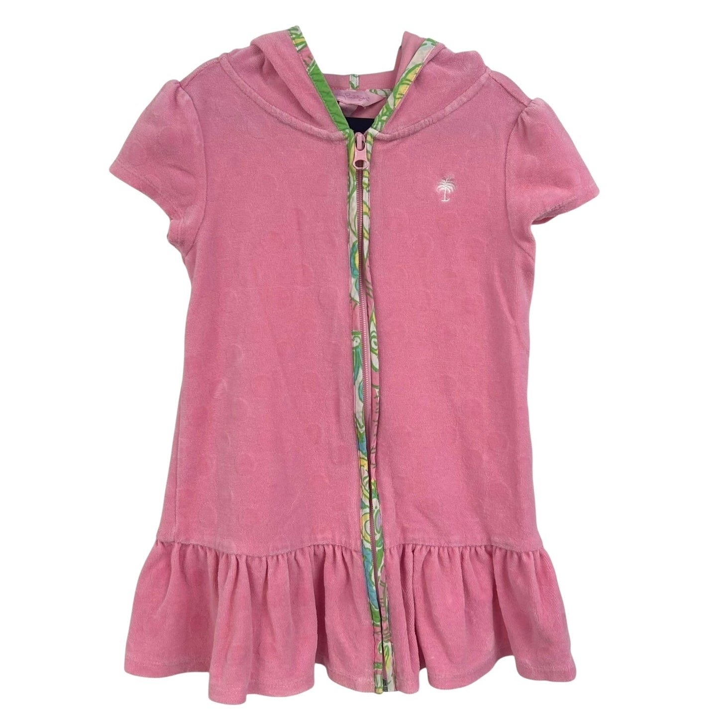 Lilly Pulitzer Pink Short Sleeve Full Zip Terry Cloth Cover Up Girls Small 4-5