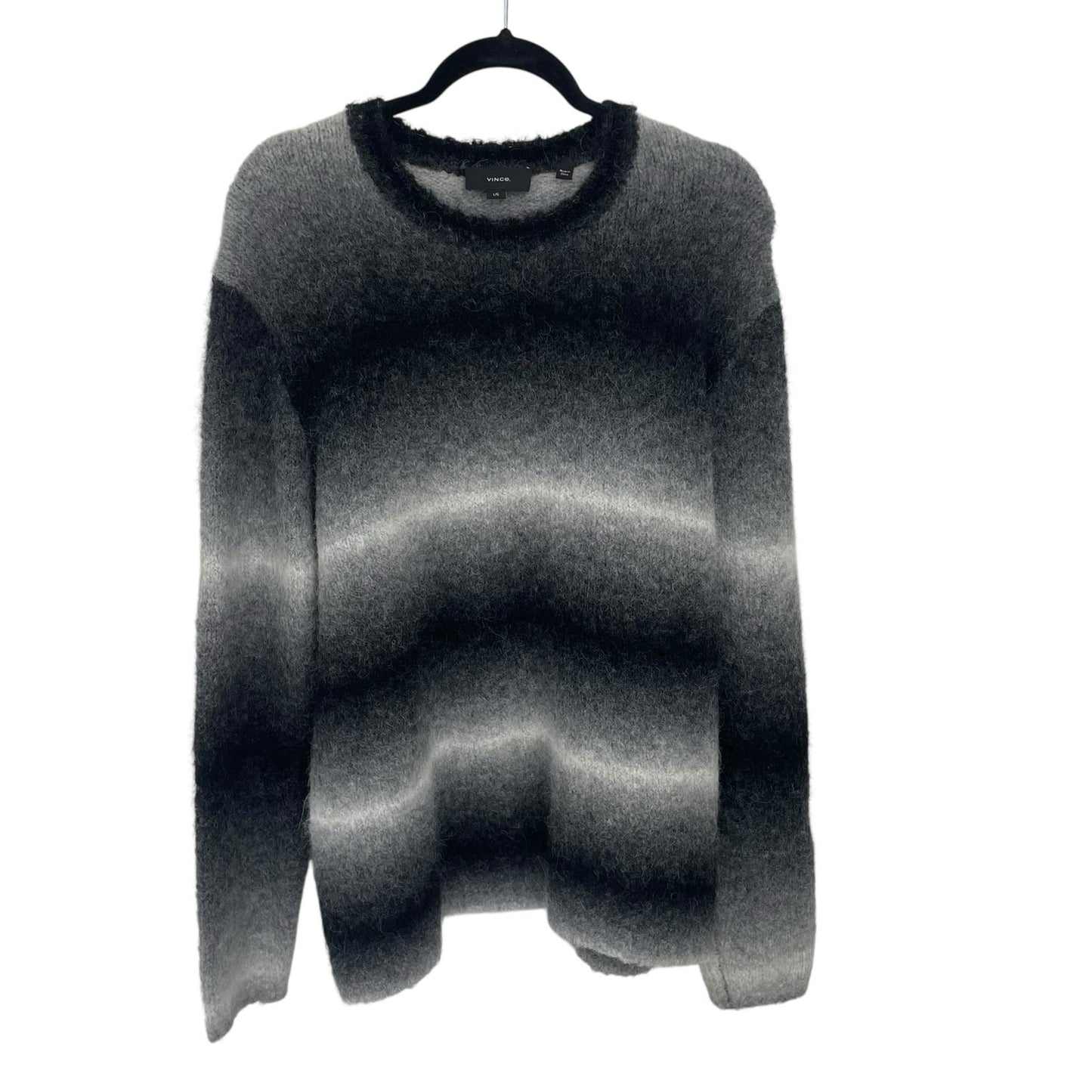 Vince Alpaca Shag Knit Black White Gray Ombré Crewneck Sweater Mens Size Large