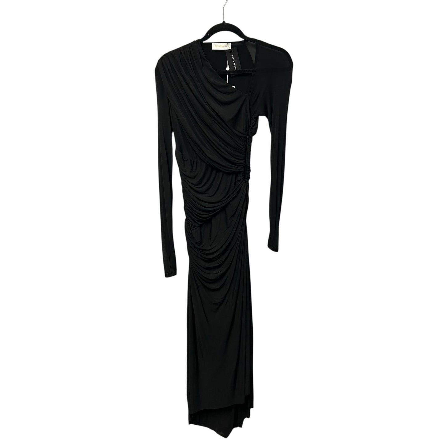 NWT Zimmermann Black Illustration Asymmetrical Gathered Midi Dress Womens US 4