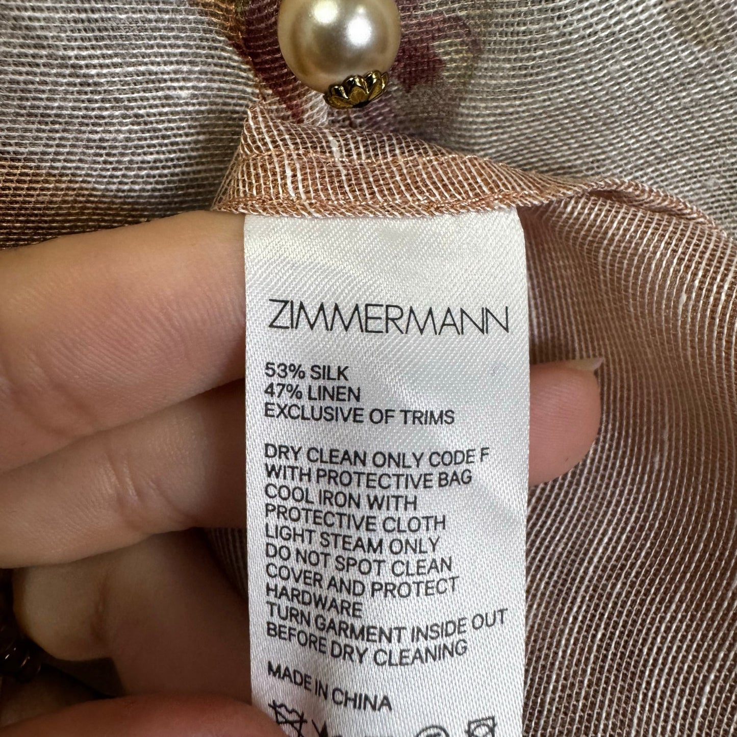 NWT Zimmermann Blush Dancer Floral Long Sleeve Silk Linen Blouse Womens 1 / US 6