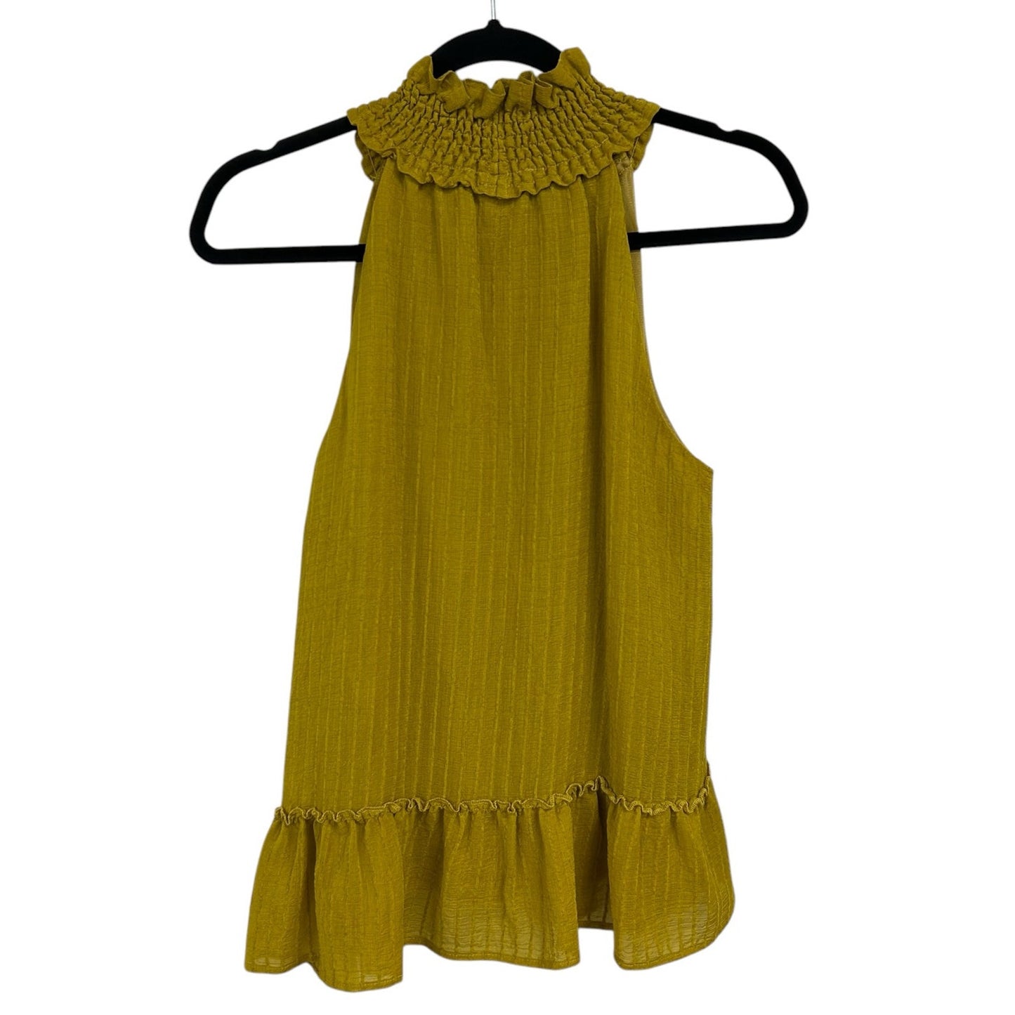 THML Mustard Yellow Sleeveless Stripe Ruffle Tank Top Womens Small