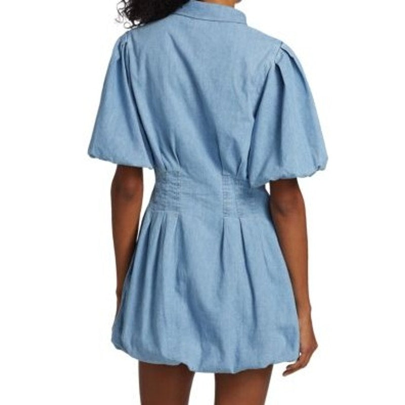 NWT Johnathan Simkhai Standard Blue Denim Puff Sleeve Ciara Mini Dress Womens 2