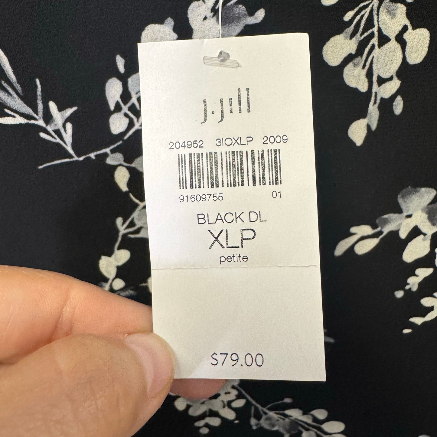 NWT J. Jill Black Floral 3/4 Sleeve Round Neck Wearever Top Women X-Large Petite