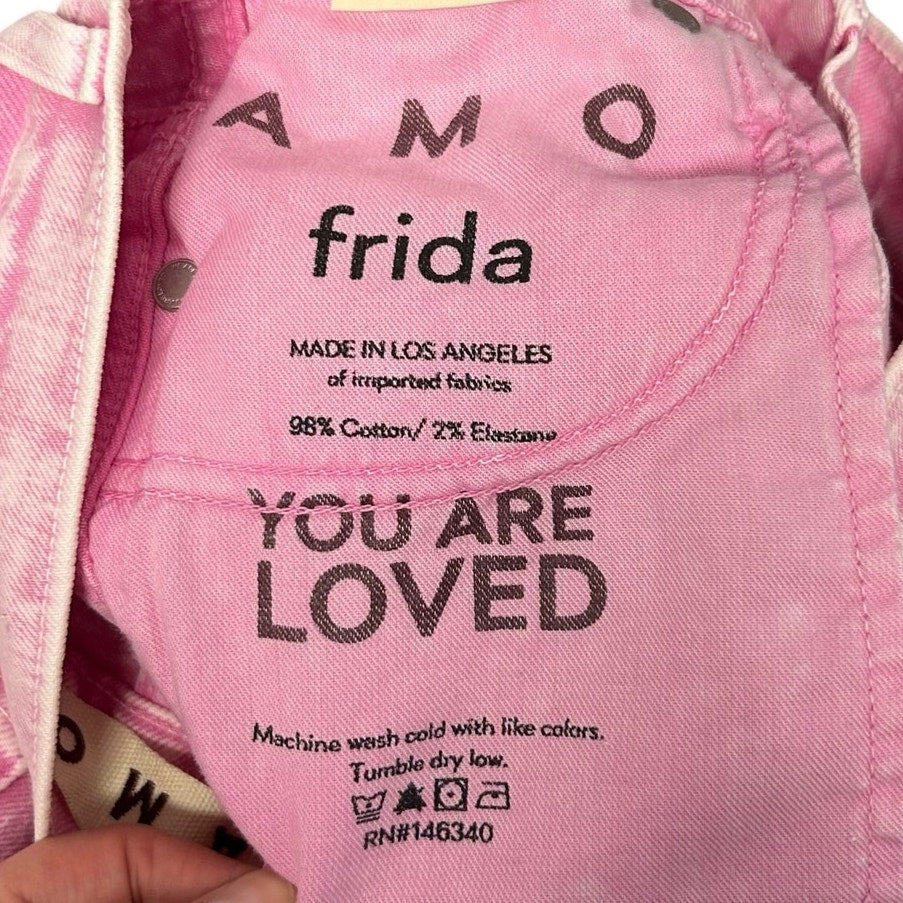NWT Amo Peony Pink Frida High Rise Wide Leg Long Inseam Jeans Womens 24