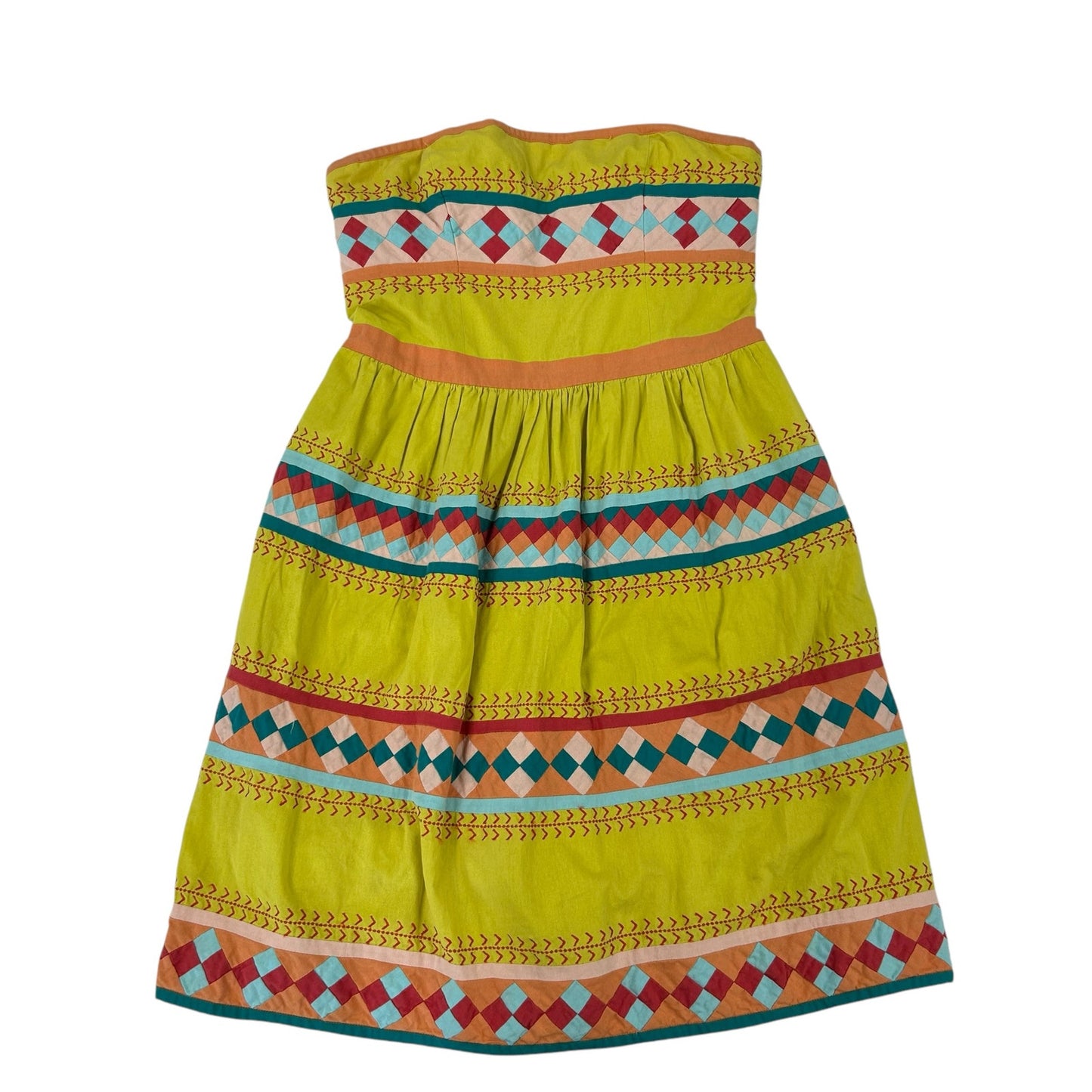 Leifsdottir Anthropologie Quilotoa Yellow Multicolor Strapless Dress Womens 10