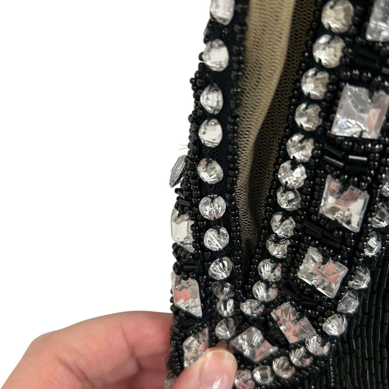 Aleta 738 Black Rhinestone Beaded Plunge Neckline Evening Mini Dress Womens 6