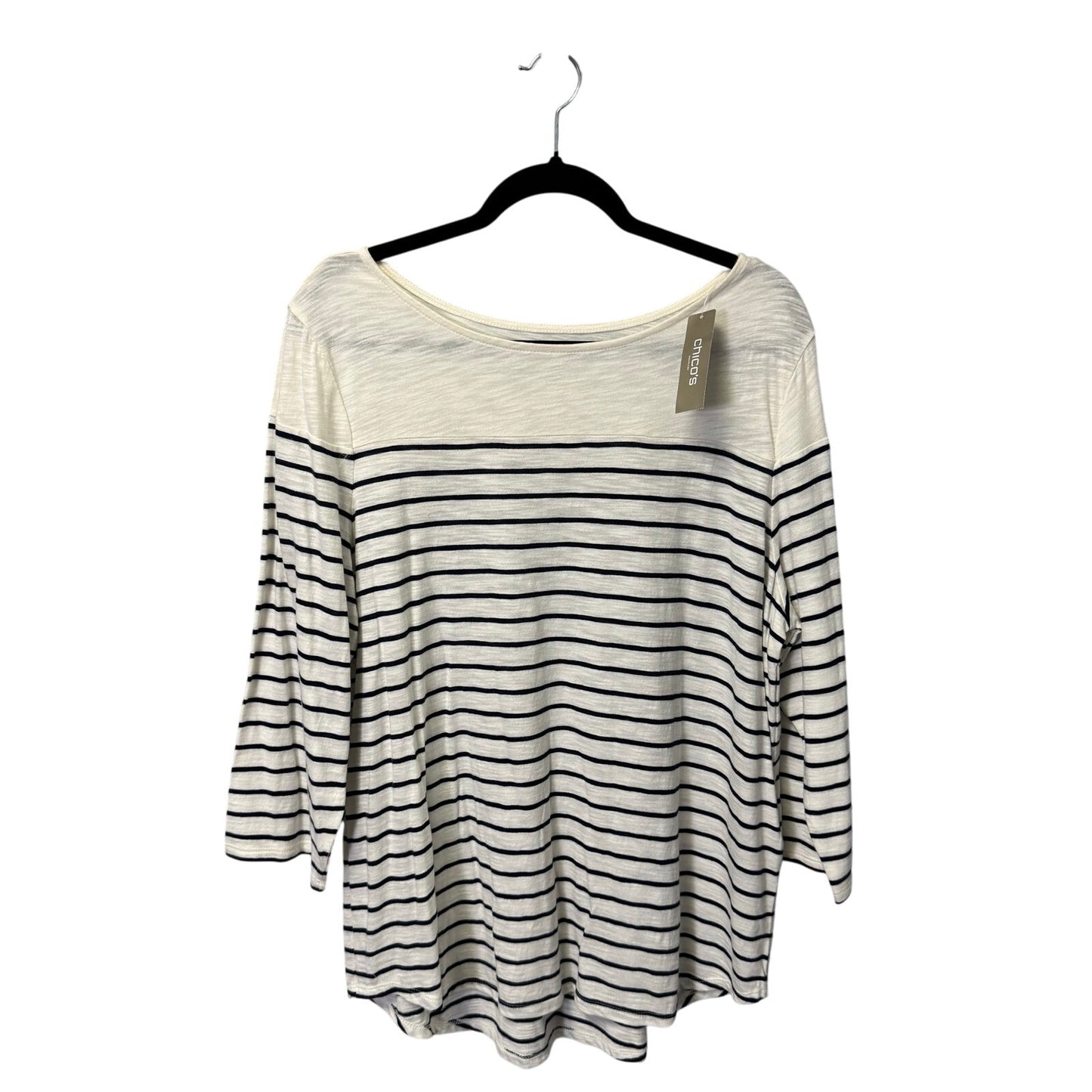 NWT Chico's White Navy Stripe 3/4 Sleeve Bateau Neck Cotton Top Womens 16