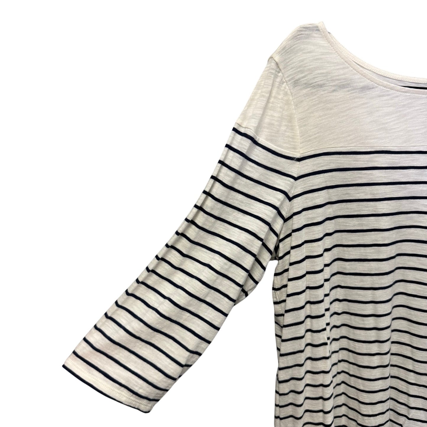 NWT Chico's White Navy Stripe 3/4 Sleeve Bateau Neck Cotton Top Womens 16