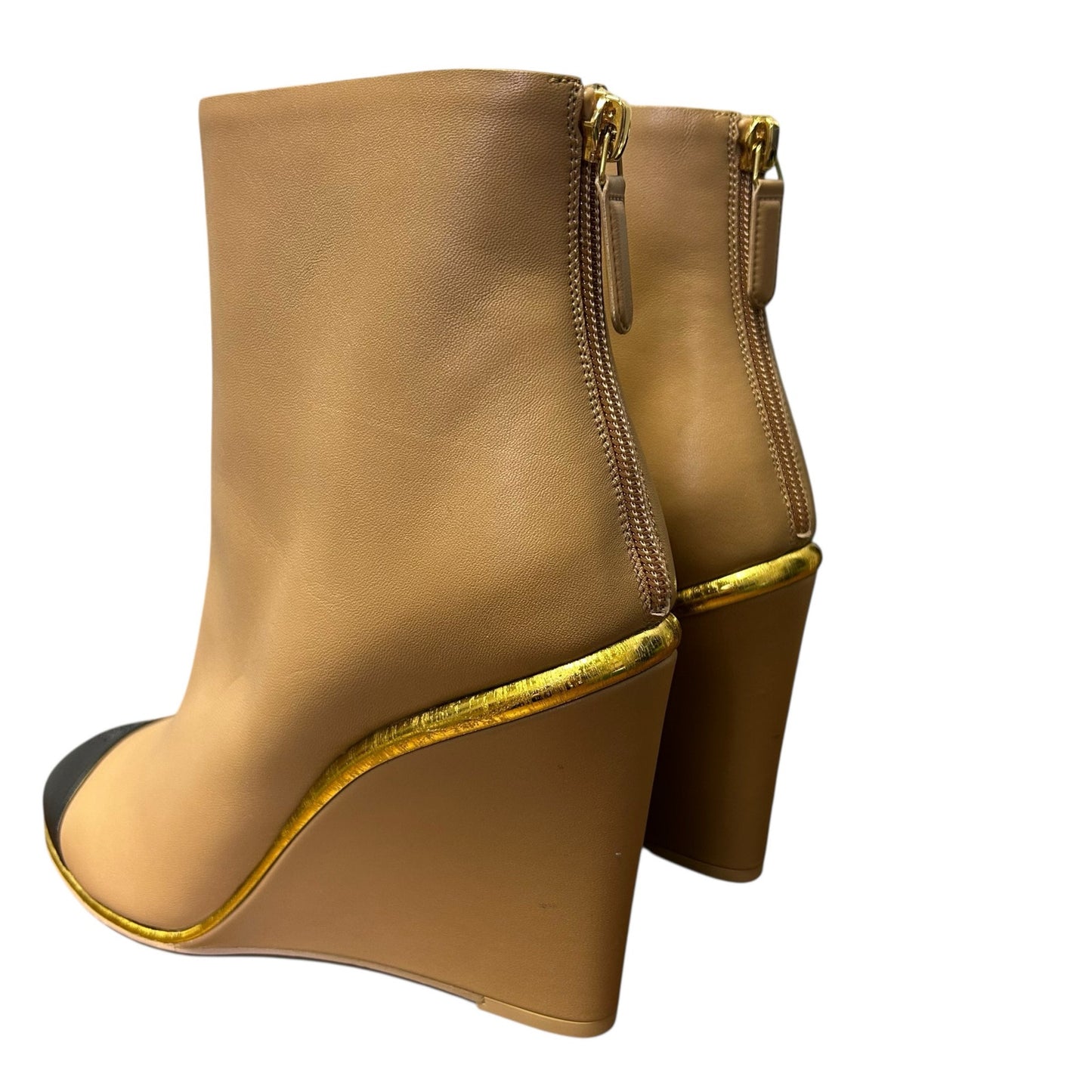 Chanel Tan Black Two Tone Interlocking CC Logo Wedge Boots Womens 39.5 / US 9.5