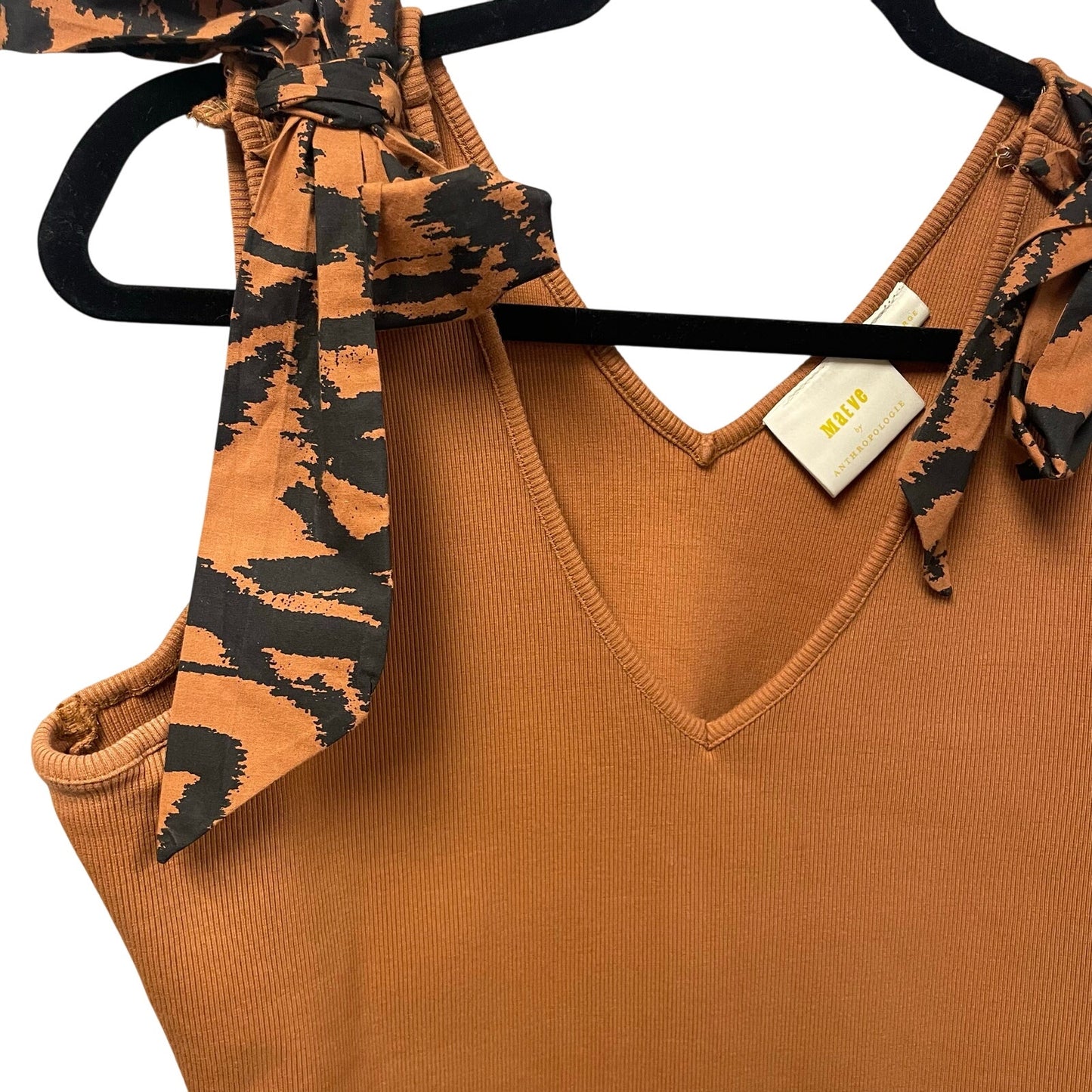 Anthropologie Maeve Bow Tie Tank Blouse Top Ribbed Copper Brown Womens XL