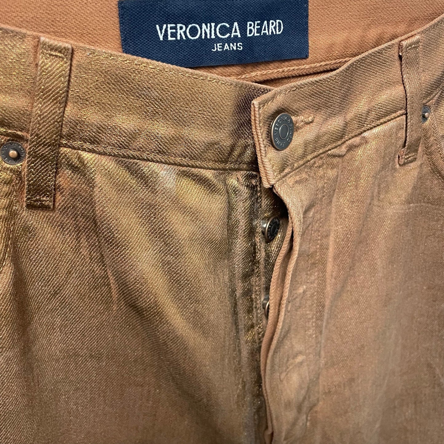 Veronica Beard Jeans Daniela Straight Leg High Rise Bronze Metallic Pant Size 32