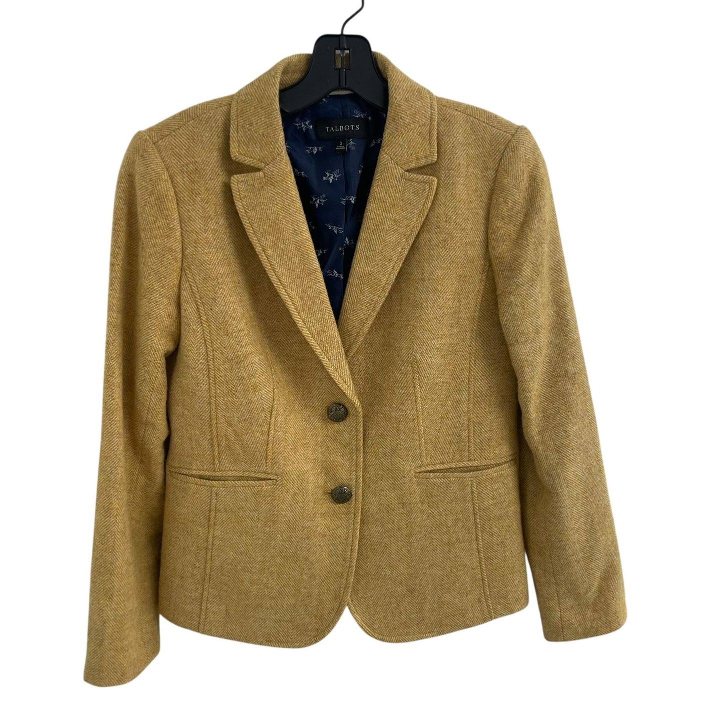 Talbots Button Front Wool Blend Blazer Jacket Dark Yellow Womens Size 2