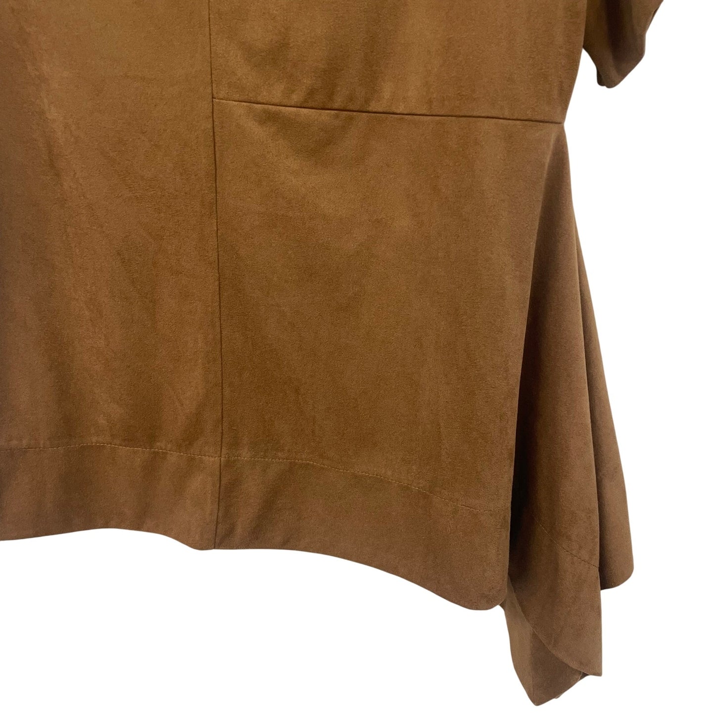 NWT Chico’s Draped Faux Suede Top Short Sleeve Gingerbread Brown Womens Size 4