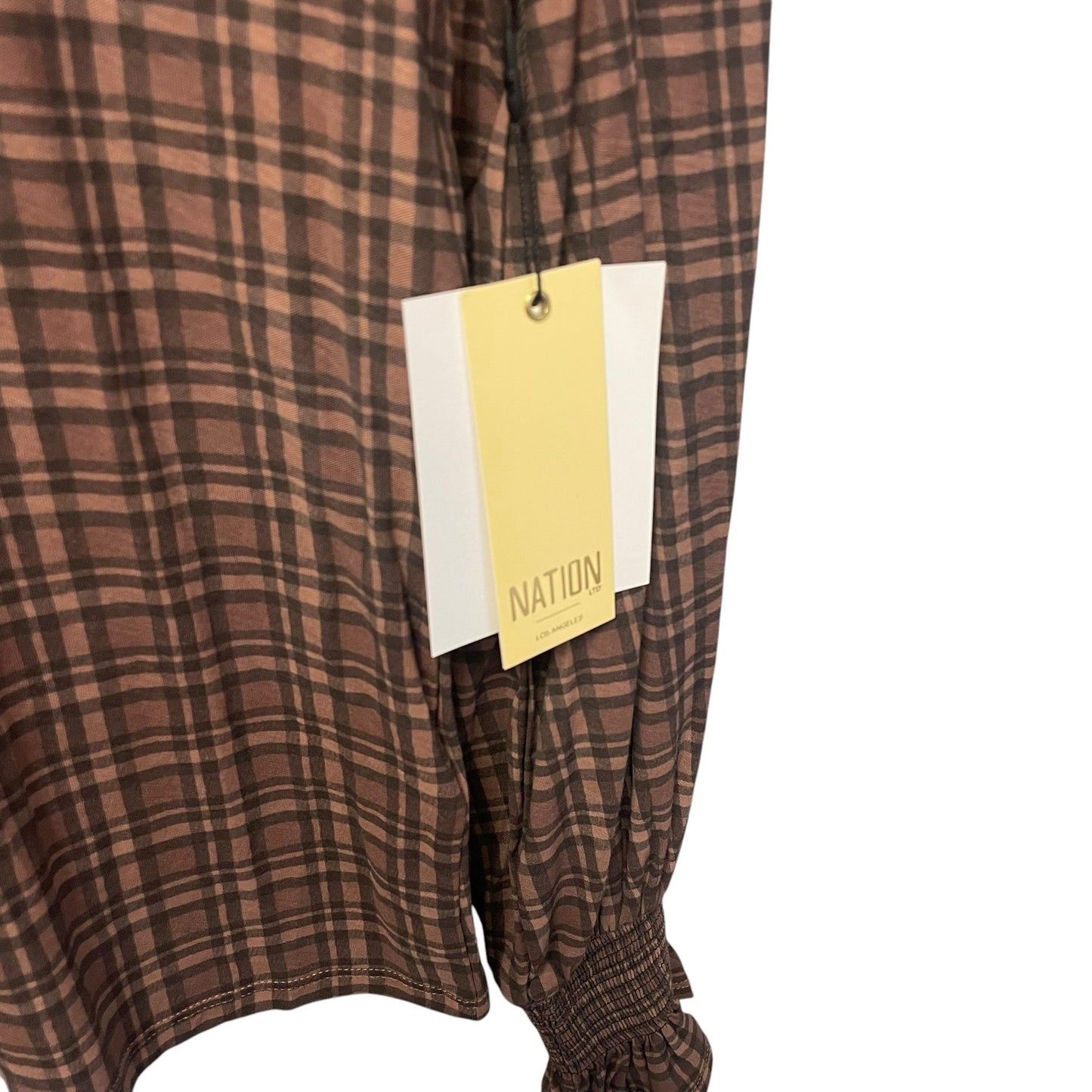 NWT Nation Ltd Violet Prim And Proper Top Brown Black Tartan Plaid Size Small