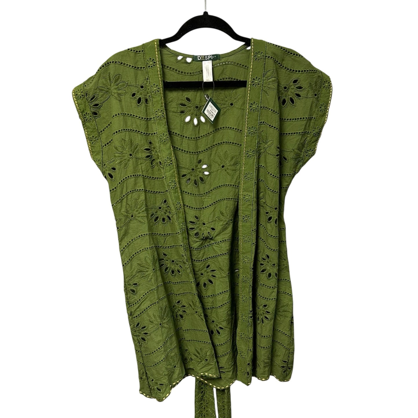 NWT Despi Green Eyelet Short Sleeve Belted Cover Up Top Womens Size Small