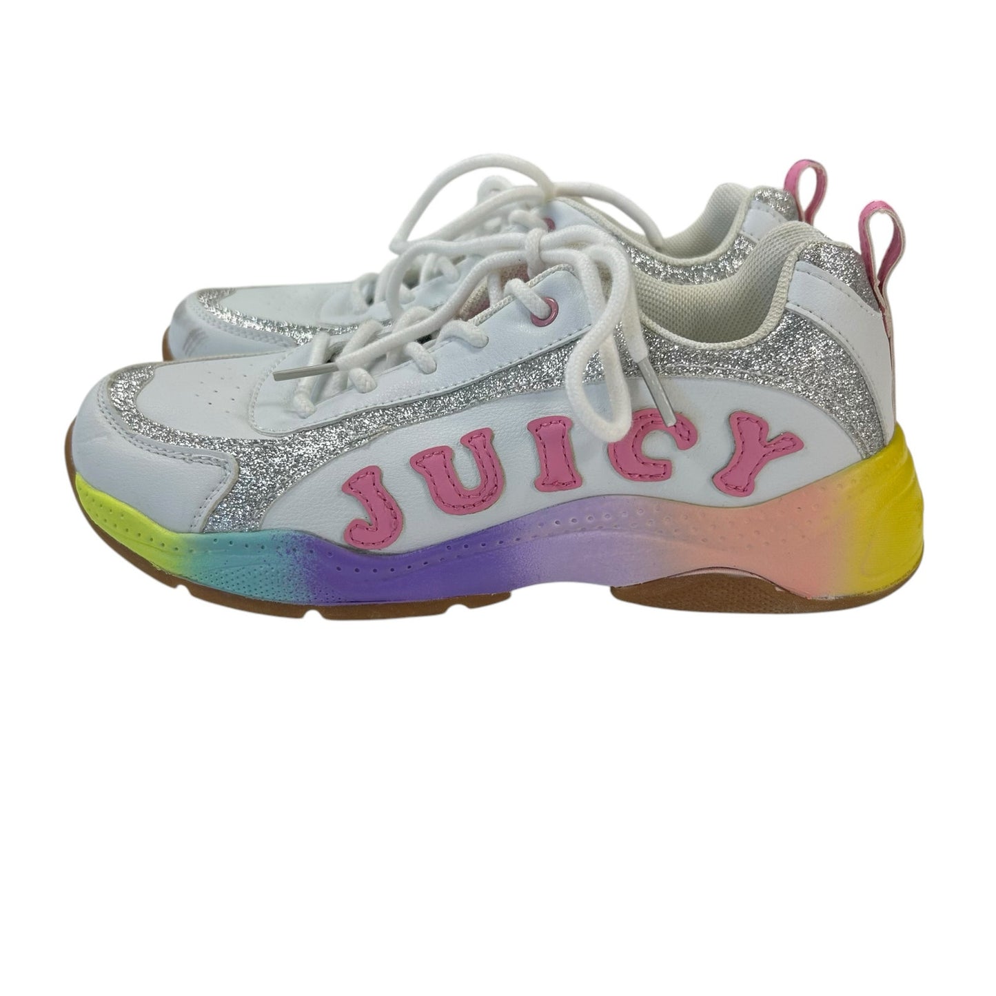 Juicy Couture Girl's Beverly Blvd Glitter Pink Logo Sneakers in White Rainbow 4