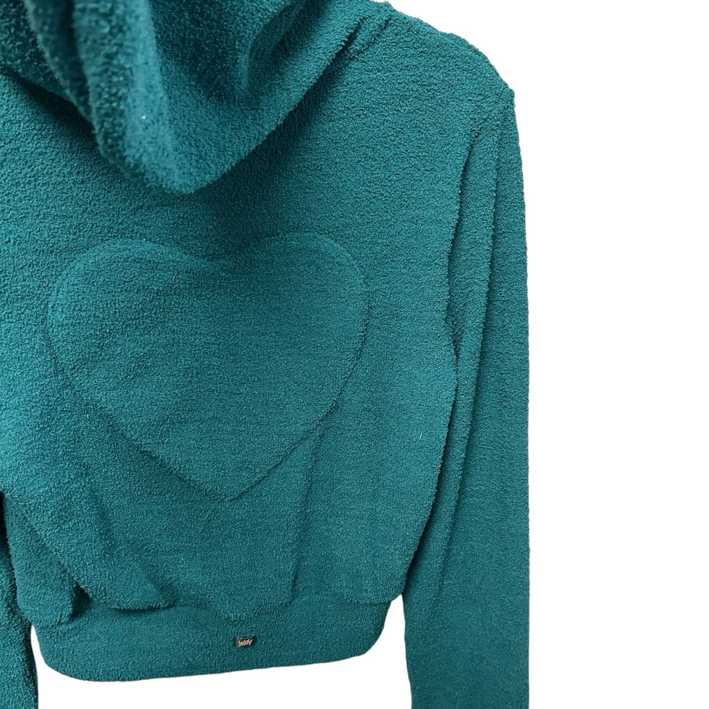 NWT Yitty Green Pet Me Full Zip Up Heart Back Drawstring Hoodie Womens Medium
