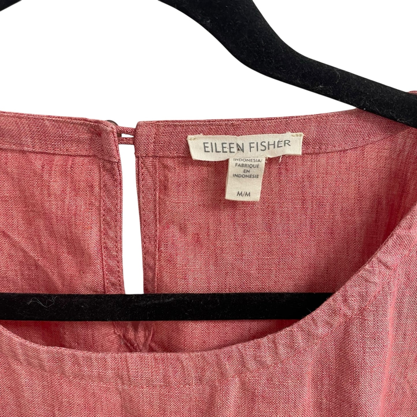 Eileen Fisher Pure Organic Linen Short Sleeve Button Back Top Light Red Medium