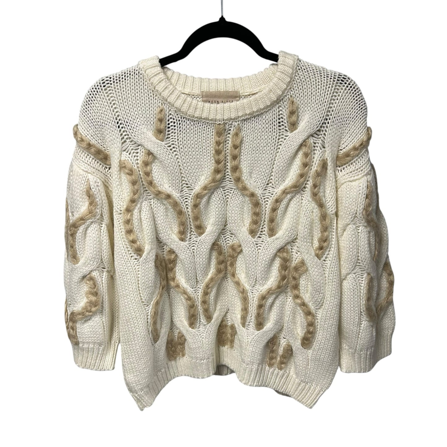 Moon River Cream Tan Braided Intertwined Acrylic Knit Sweater Womens Small