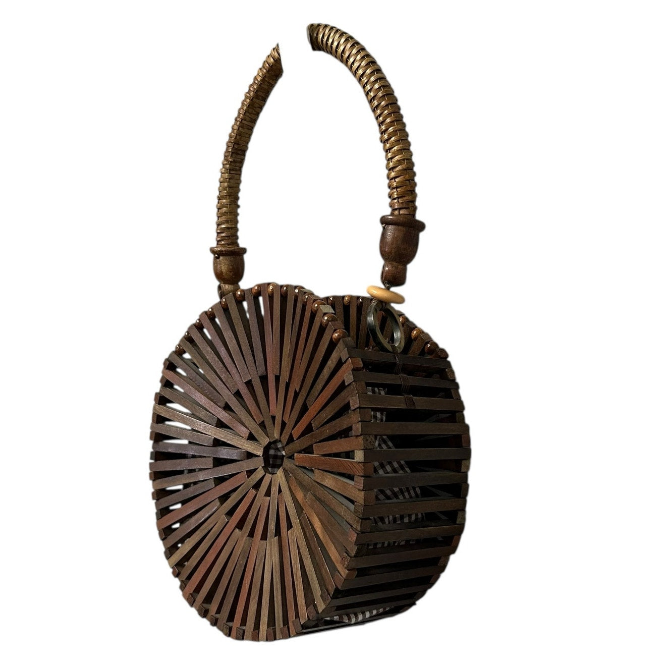by Anthropologie Wooden Drawstring Closure Wicker Top Handle Tote